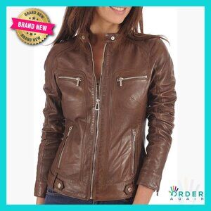 Real Lambskin Leather Jacket Aviator Style Y2K Retro Chic Long Sleeve
